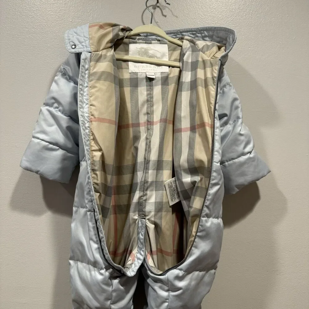 Burberry Snowsuit Down Filled Quilted Puffer Blue Nova Check Baby sz 12 month
